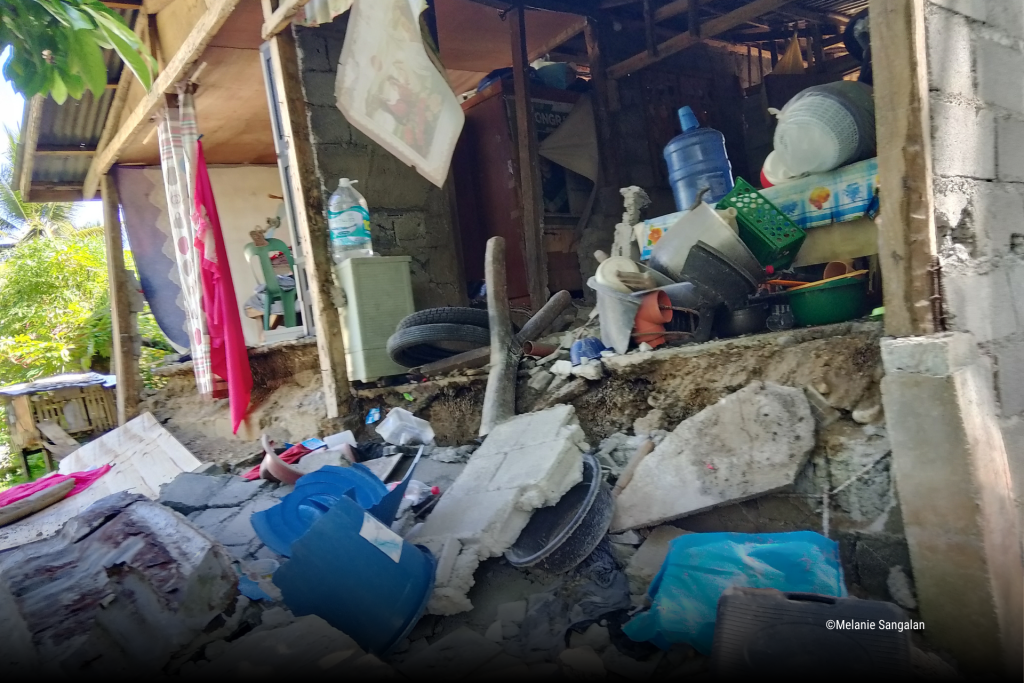 Collapsed walls and floor of Melanie Sangalan's home in Malapatan, Sarangani, after the earthquake. Photo: Melanie Sangalan